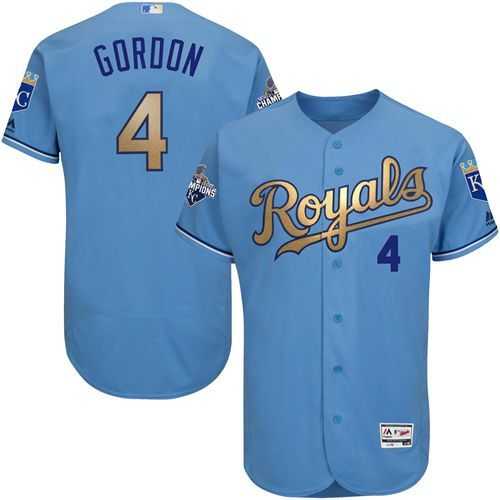 Glued Kansas City Royals #4 Alex Gordon Light Blue FlexBase 2015 World Series Champions Gold Program Baseball Jersey,We sell and wholesale Glued Kansas City Royals #4 Alex Gordon Light Blue FlexBase 2015 World Series Champions Gold Program Baseball Jersey on line form chian!